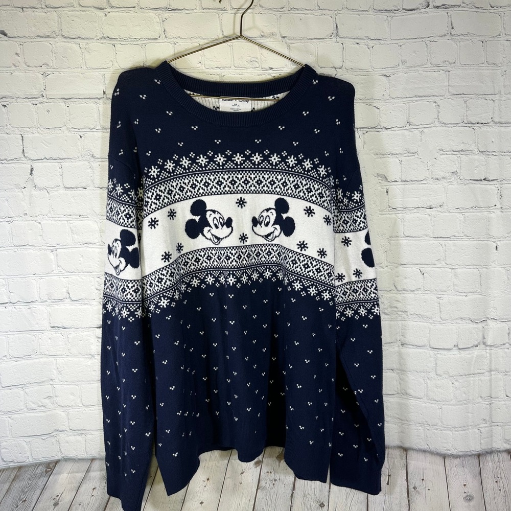 Old Navy x Disney Mens XXL Mickey Mouse Fair Isle SoSoft Lite Sweater Navy Blue